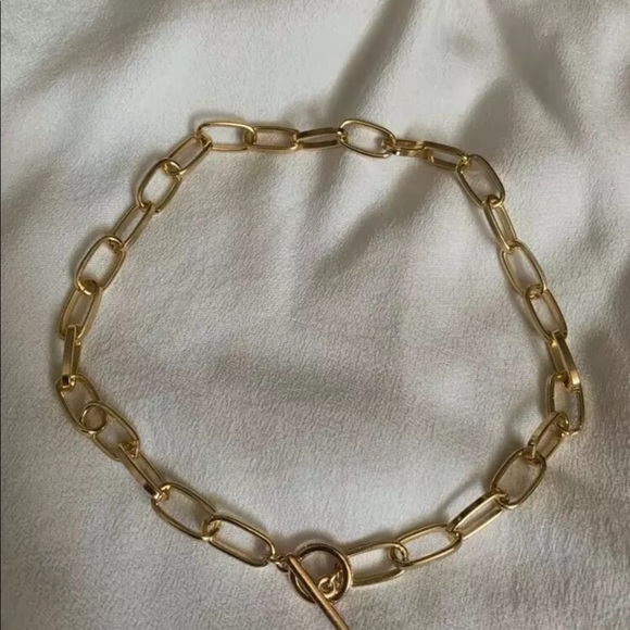 New Gold Plated Paper Clip Thick Link Chain Toggle Chunky Necklace - Picture 4 of 4